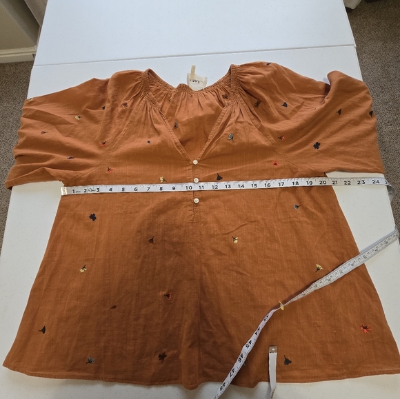 The GREAT. Derby Floral Embroidered Blouse Top Brown Cider Women's Size 0 XS - Picture 7 of 10